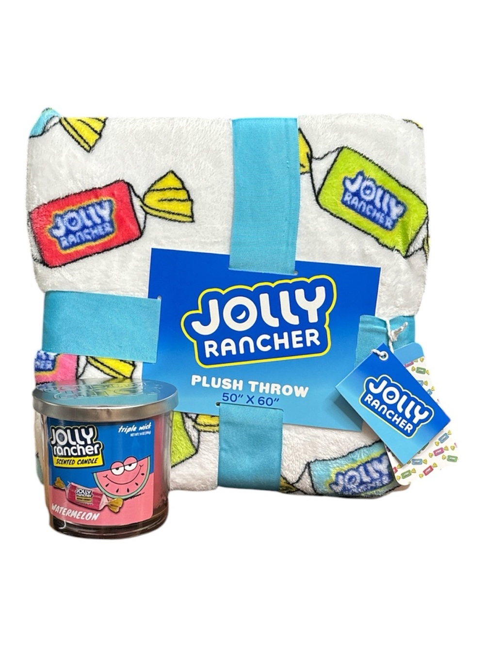JOLLY RANCHER Plush Throw 50 x 60 and 3 wick Watermelon candle